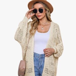 Lulu's Cream long Open-Knit Cardigan M oversized fits L